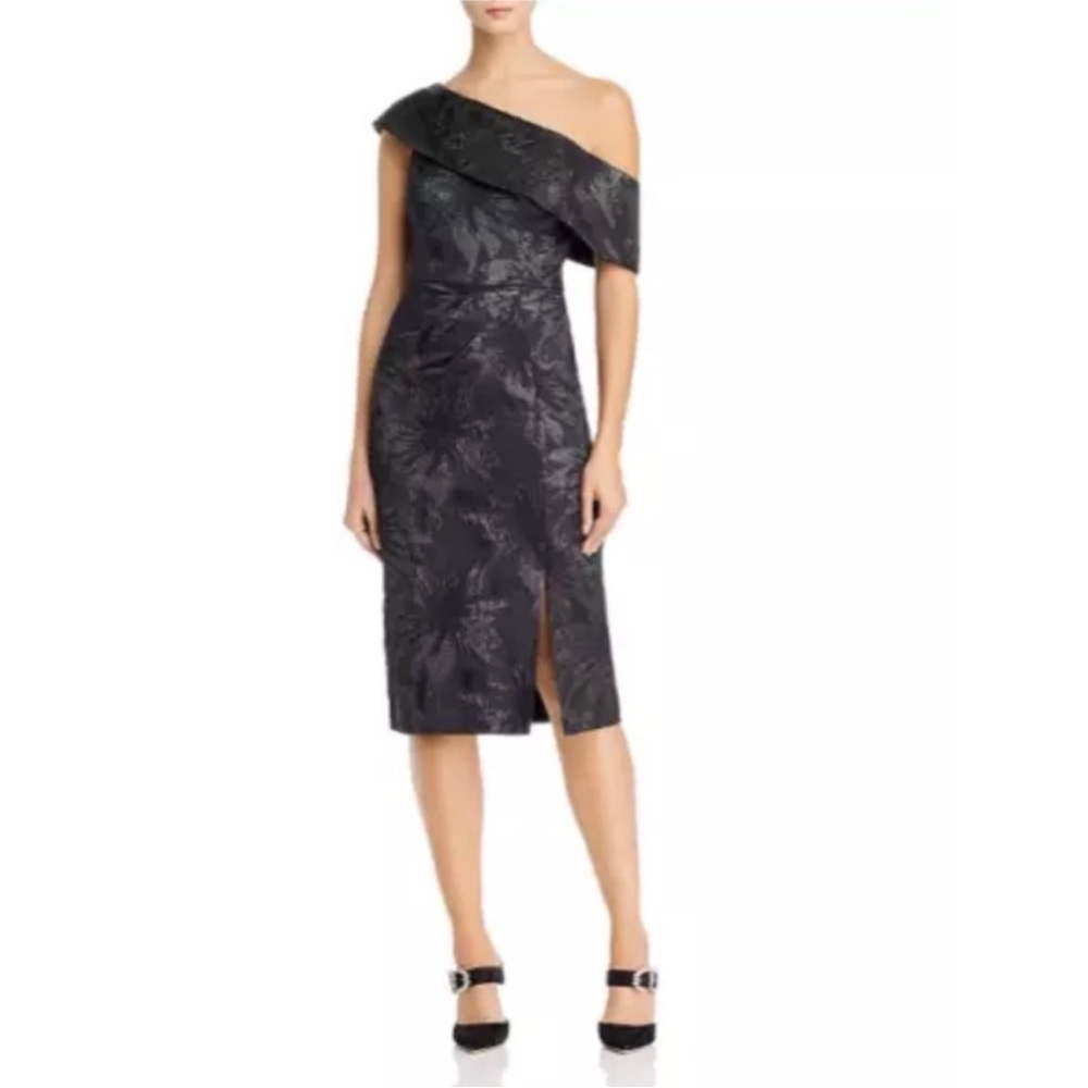 Aidan Mattox Off The Shoulder Jacquard Midi Dress